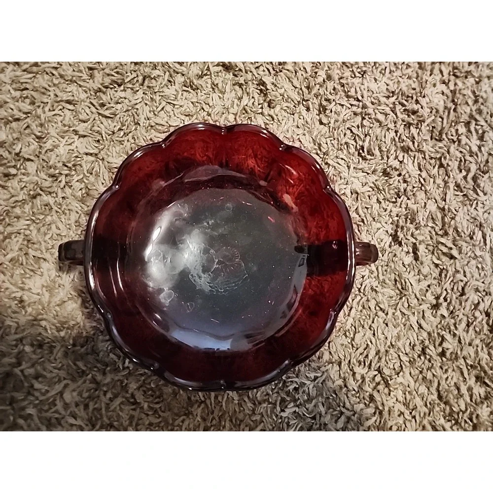 RARE! Anchor Hocking‎ Fairfield Pattern Ruby Red Glass Bowl 2 Handles 1950s
